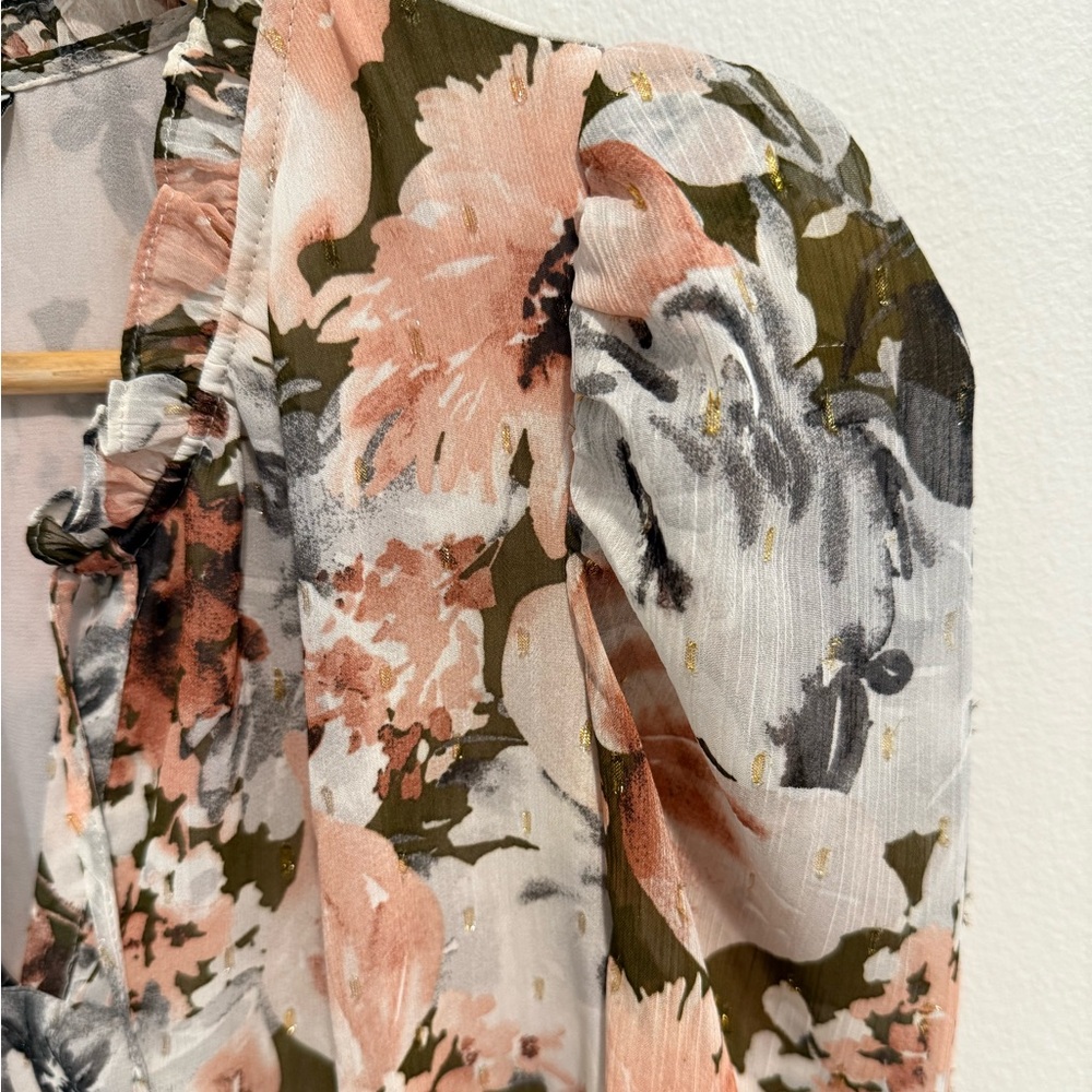 Excellent Joie Blouse Small Floral Ruffle Keyhole Puff long Sleeve top work - Picture 4 of 11